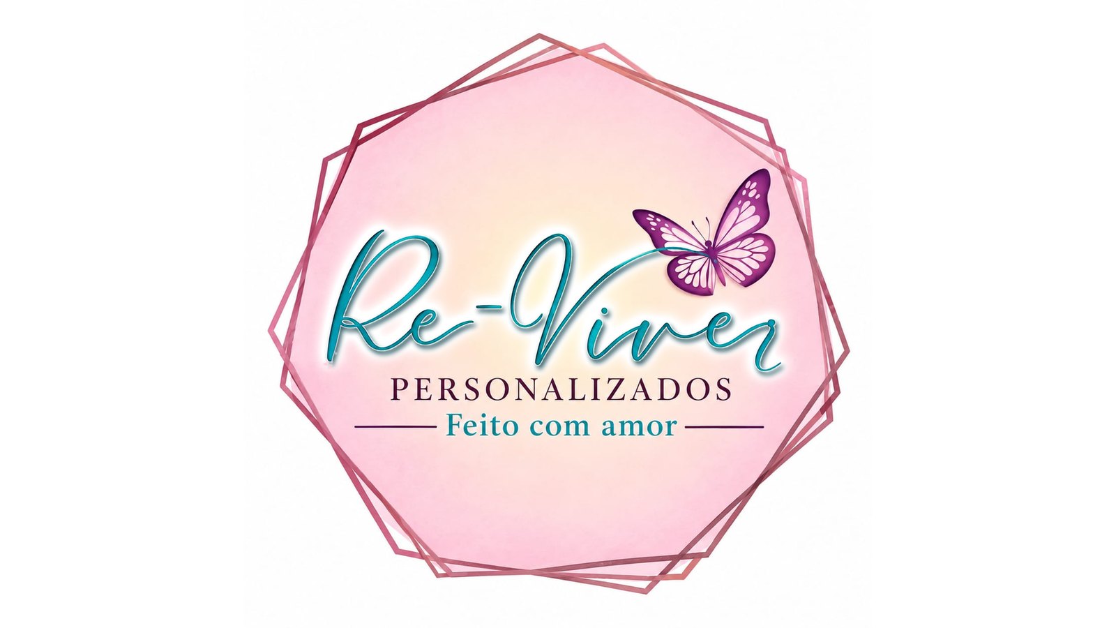 Mesa com bottons, chaveiros e kits personalizados Re-Viver em tons de rosa